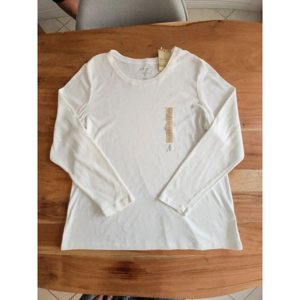Brand New Sonoma 1X White Long Sleeve Cotton Layering Tee